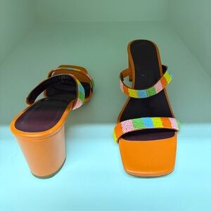 Staud orange and multi color strap heels